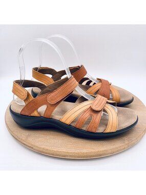 SAS Sandals Womens 9 Tan Leather Slingback Comfort Flats Peep